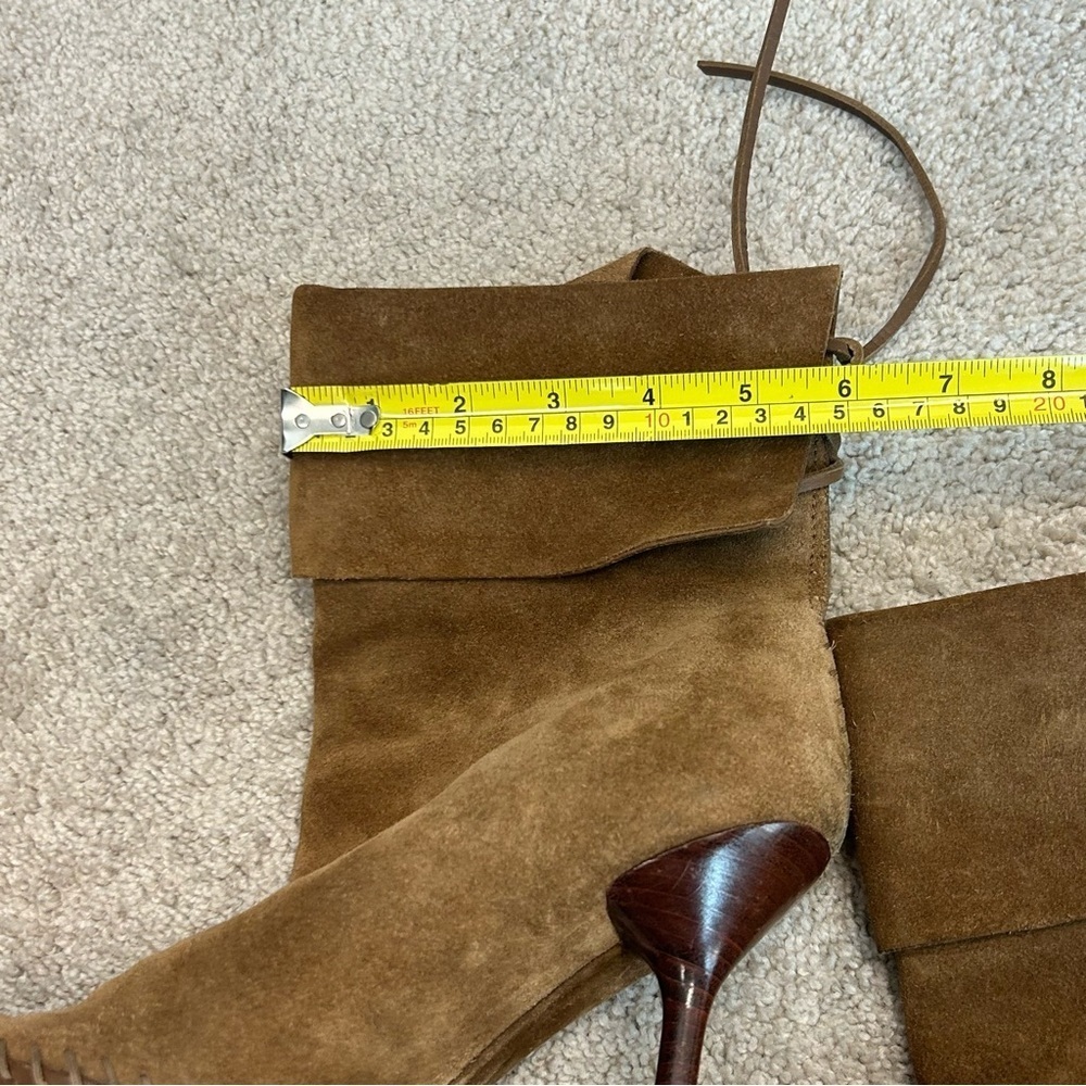 Gucci Vintage Camel Suede Leather folded Peter Pan lace up Ankle Boots Sz 8.5 - Picture 9 of 14